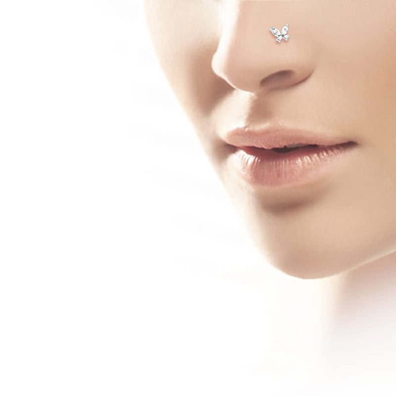 FIFTH CUE 20G CZ Butterfly 316L Surgical Steel L Bend Nose Stud Ring (Clear) - Image 2